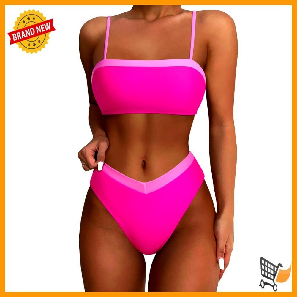 High Waisted Bikini Set Cheeky High Cut 2 Piece Swimsuit Nylon Spandex